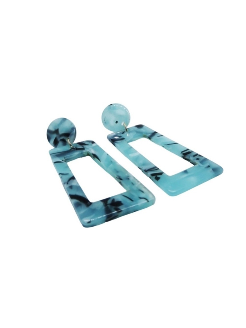 Turquoise Tortoise Rectangle Drop Acrylic Earrings - Picture 2 of 2